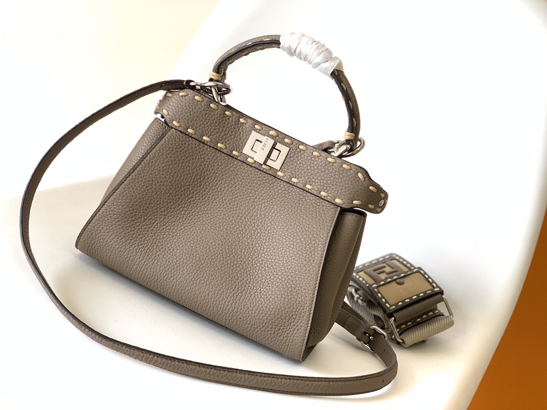 Fendi Peekaboo ISeeU Mini Grey Selleria Bag with 220 Hand-sewn Topstitches